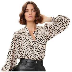 NWT Thakoon Womens Leopard Print Smocked Top M Oversized Balloon Sleeve Mob Wife